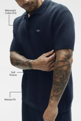 Sports Club Stickat Knit Polo – marinblå