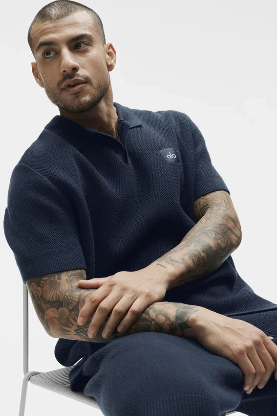 Sports Club Stickat Knit Polo – marinblå