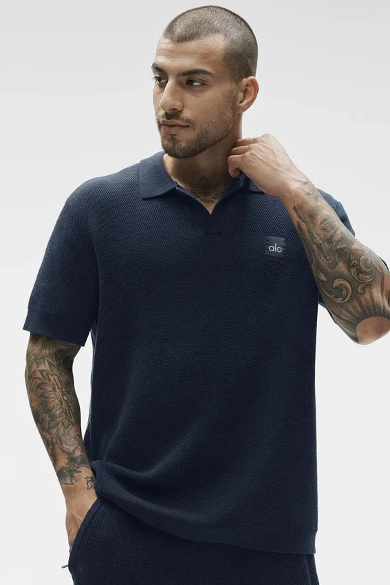 Sports Club Stickat Knit Polo – marinblå