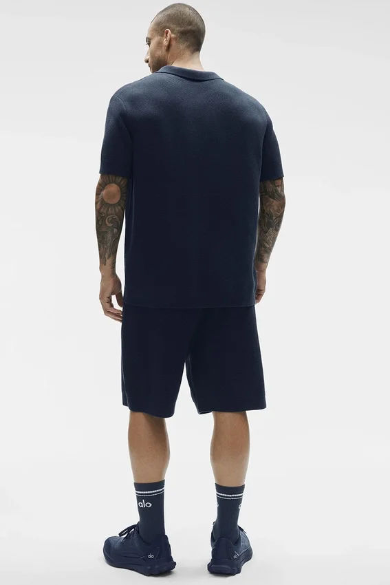 Sports Club Stickat Knit Polo – marinblå