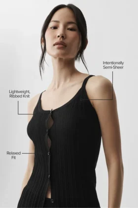Stickat Sunlit Button Down Tank – Svart