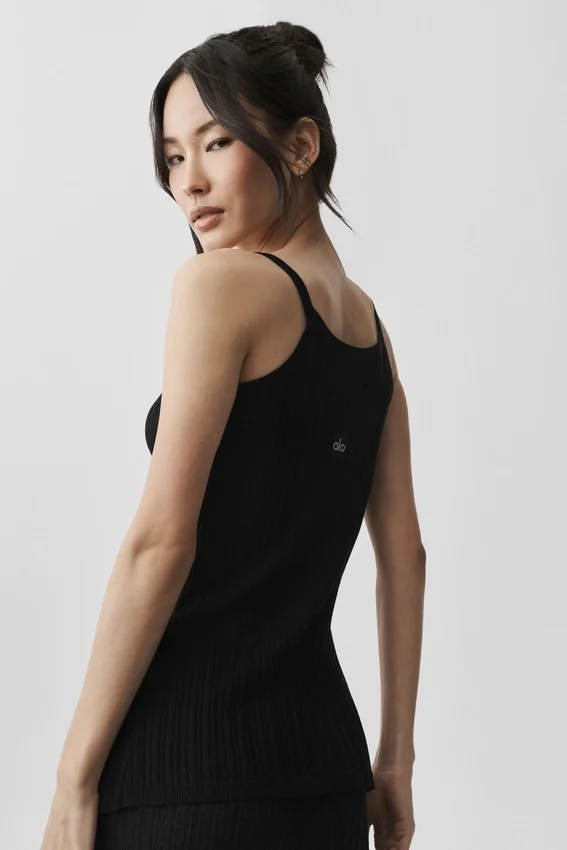 Stickat Sunlit Button Down Tank – Svart