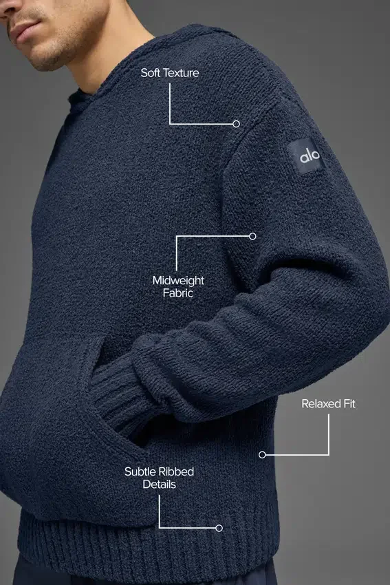Strickad huvtröja med struktur – Navy