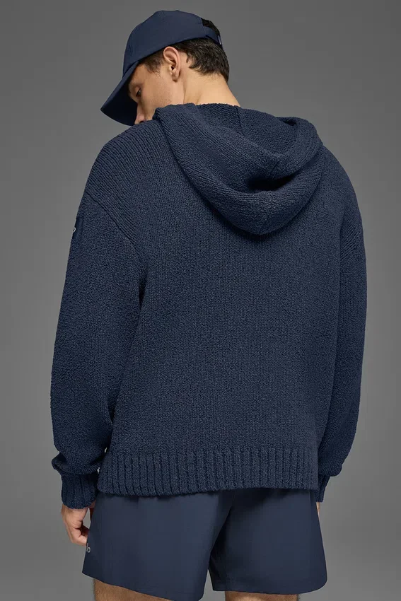 Strickad huvtröja med struktur – Navy