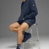 Strickad huvtröja med struktur – Navy