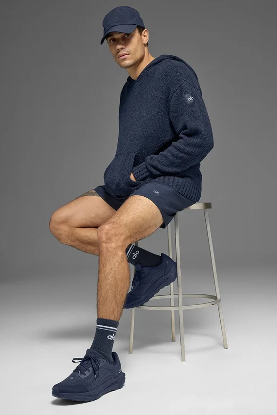 Strickad huvtröja med struktur – Navy