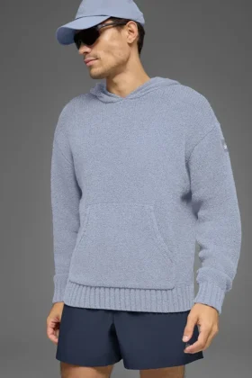 Strickad huvtröja med struktur – Winter Frost