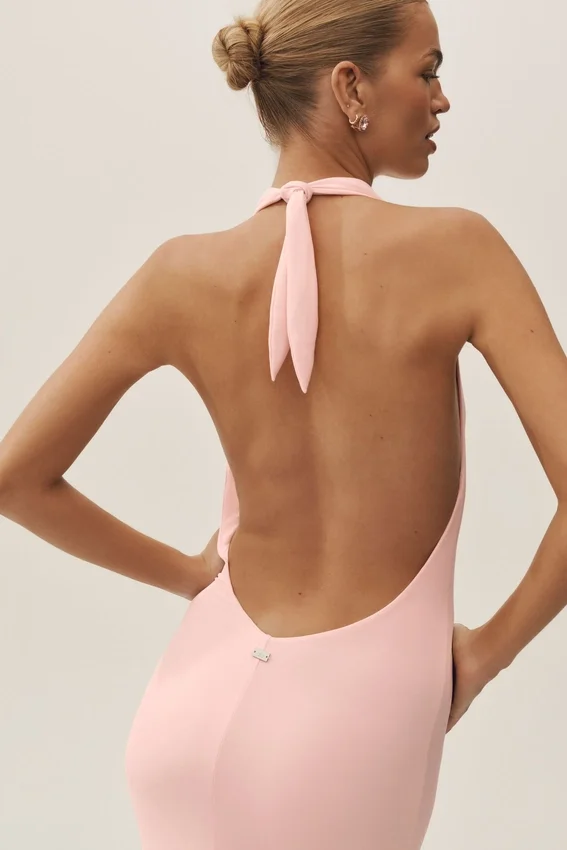 Summer Soiree halterneck-maxiklänning – solkysst rosa