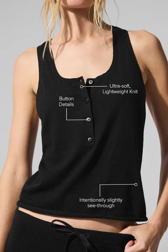 Supernatural Stickat Henley Tank – svart