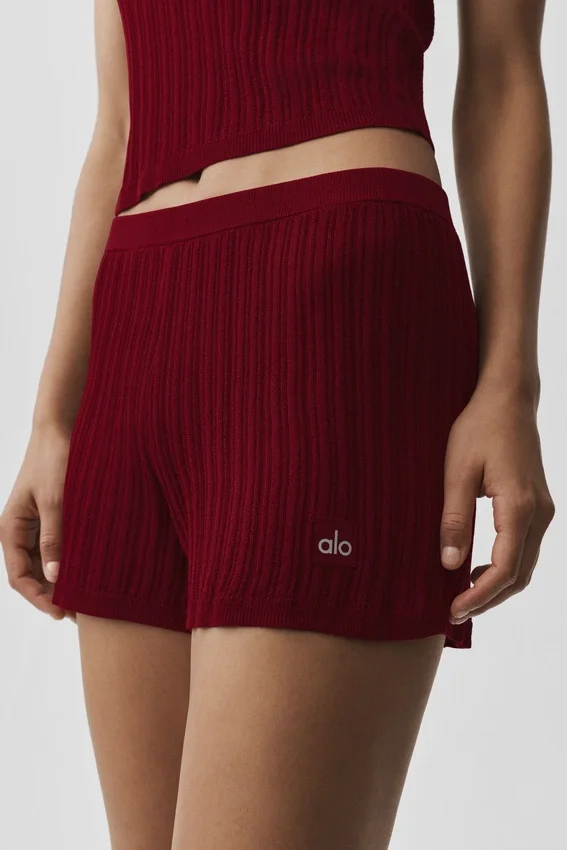 Sweater High-Waist Sunlit Shorts – Summer Romance Red