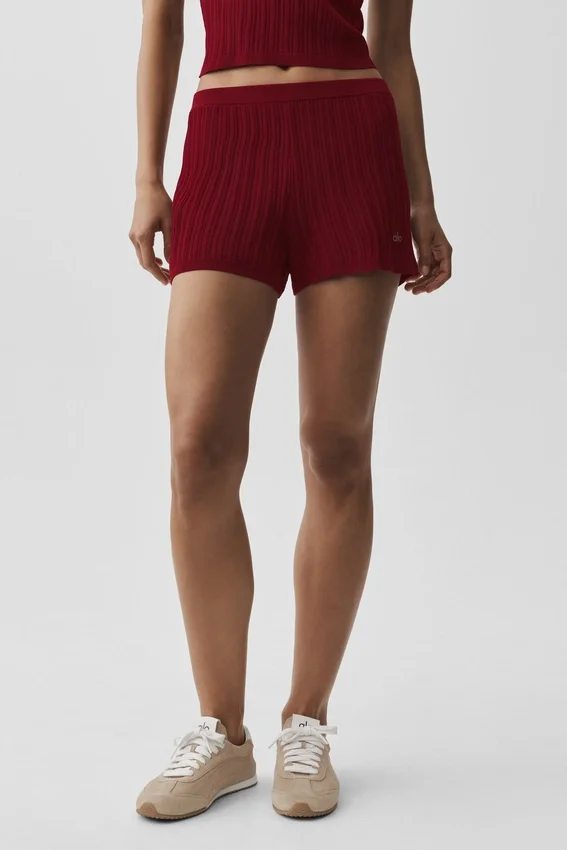 Sweater High-Waist Sunlit Shorts – Summer Romance Red