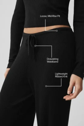 Sweater Knit Mid-Rise Unwind Wide Leg Byxor – Black
