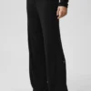 Sweater Knit Mid-Rise Unwind Wide Leg Byxor – Black