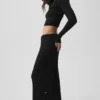 Sweater Knit Mid-Rise Unwind Wide Leg Byxor – Black