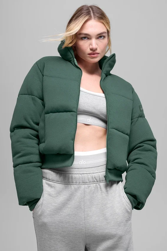 Sweatshirt-pufferjacka – klövergrön