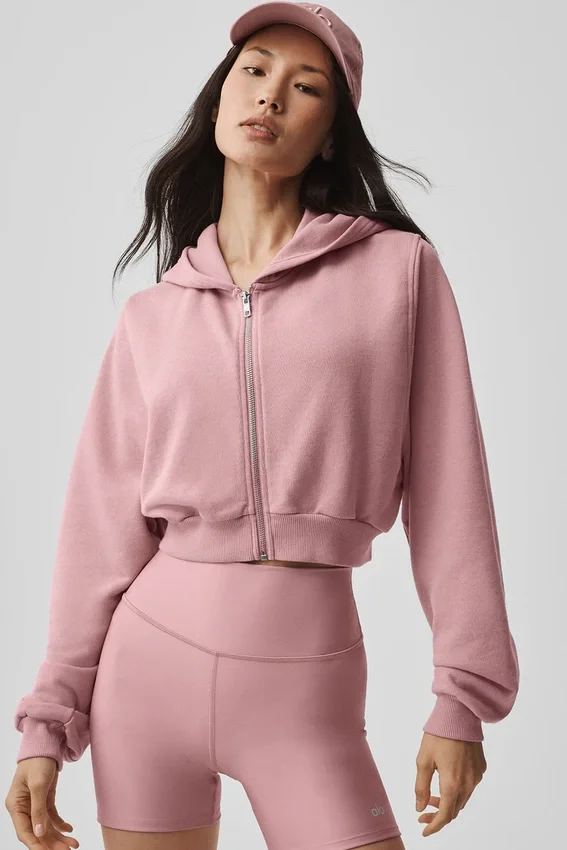 Sweet Escape-huvtröja med dragkedja – Vintage Pink