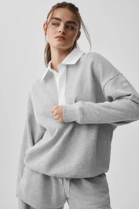 Take It Easy långärmad Henley-tröja – Athletic Heather Grey/White