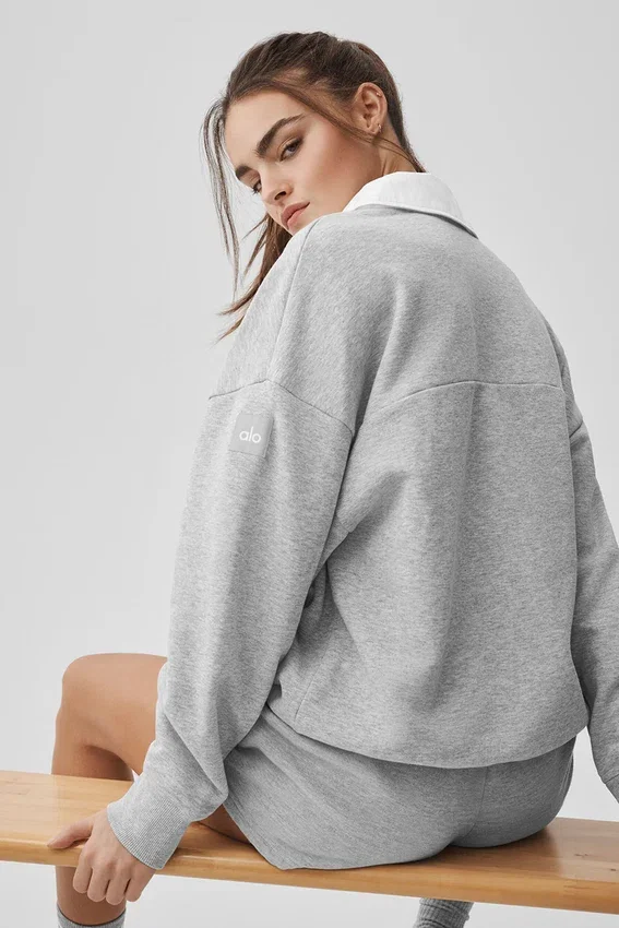 Take It Easy långärmad Henley-tröja – Athletic Heather Grey/White