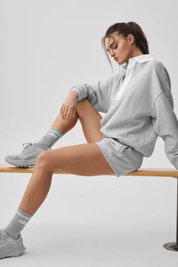 Take It Easy långärmad Henley-tröja – Athletic Heather Grey/White