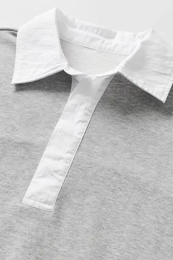 Take It Easy långärmad Henley-tröja – Athletic Heather Grey/White