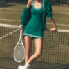 Tennis Club-klänning i stickat – Emerald Isle/Ivory