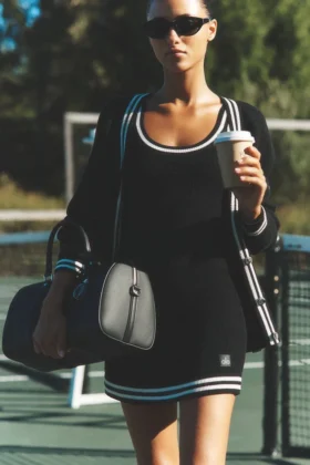 Tennis Club-klänning i stickat – svart/elfenben