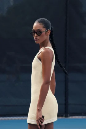 Tennis Club-klänning – Oatmeal/White