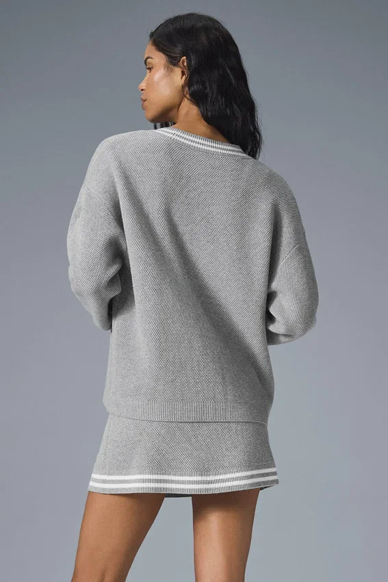 Tennis Club-stickad kofta – Athletic Heather Grey/White