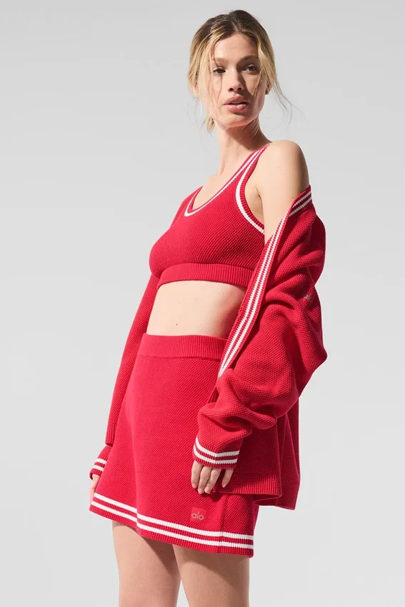 Tennis Club Stickat Bra – Candy Red/White