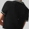 Tennis Club Stickat Knit Cropped Polo – Black/Ivory