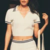Tennis Club Stickat Knit Cropped Polo – Elfenben/Marinblå