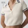 Tennis Club Stickat Knit Cropped Polo – Elfenben/Marinblå
