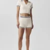 Tennis Club Stickat Knit Cropped Polo – Elfenben/Marinblå