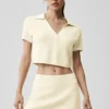 Tennis Club Stickat Knit Cropped Polo – Oatmeal/White