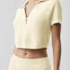 Tennis Club Stickat Knit Cropped Polo – Oatmeal/White