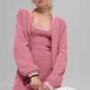 Tennis Club Stickat Knit Full Zip Jacket – Pink Wild Rose/White
