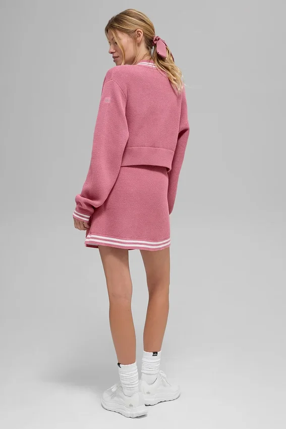 Tennis Club Stickat Knit Full Zip Jacket – Pink Wild Rose/White