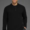Texturerad långärmad polotröja – Black