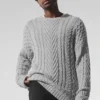 Tröja med rund hals och kabelstickning – Athletic Heather Grey