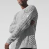 Tröja med rund hals och kabelstickning – Athletic Heather Grey
