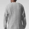 Tröja med rund hals och kabelstickning – Athletic Heather Grey