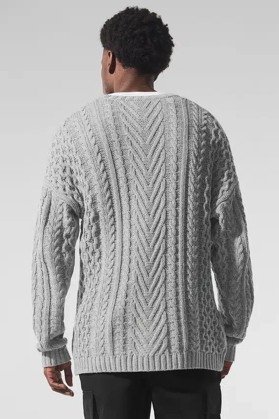 Tröja med rund hals och kabelstickning – Athletic Heather Grey
