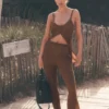 Tröjliknande High-Waist-byxor med raka ben – Sun Kissed Brown
