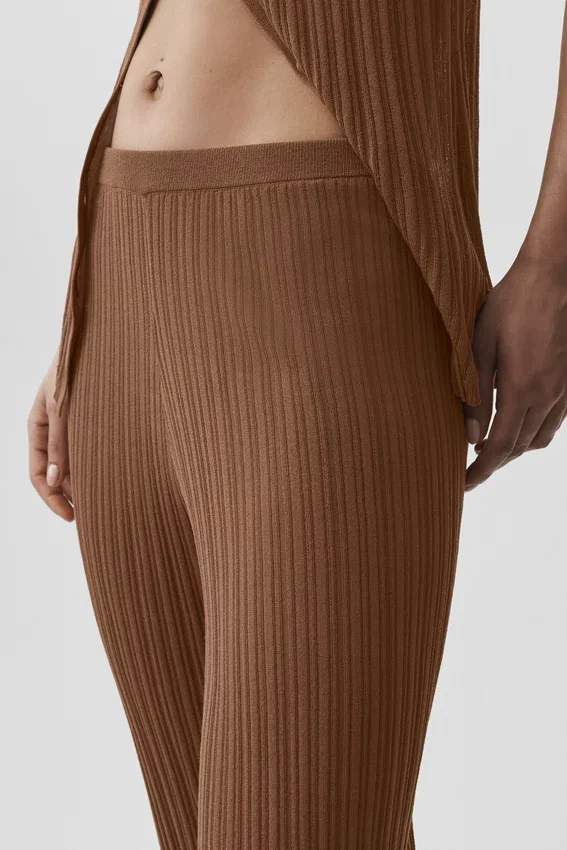 Tröjliknande High-Waist-byxor med raka ben – Sun Kissed Brown
