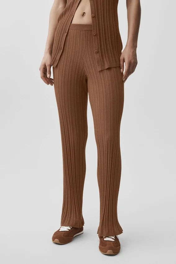 Tröjliknande High-Waist-byxor med raka ben – Sun Kissed Brown