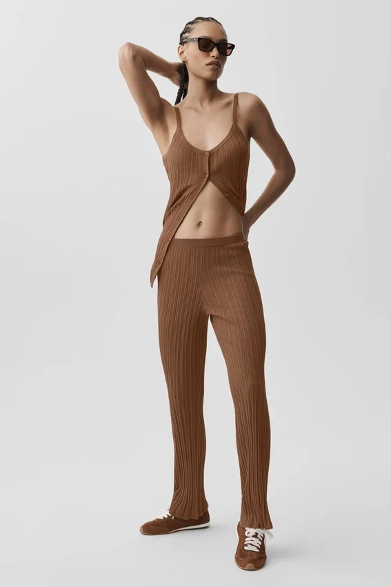 Tröjliknande High-Waist-byxor med raka ben – Sun Kissed Brown