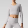 Tvättad Alosoft Crop Finesse långärmad tröja – Grey Sky Wash