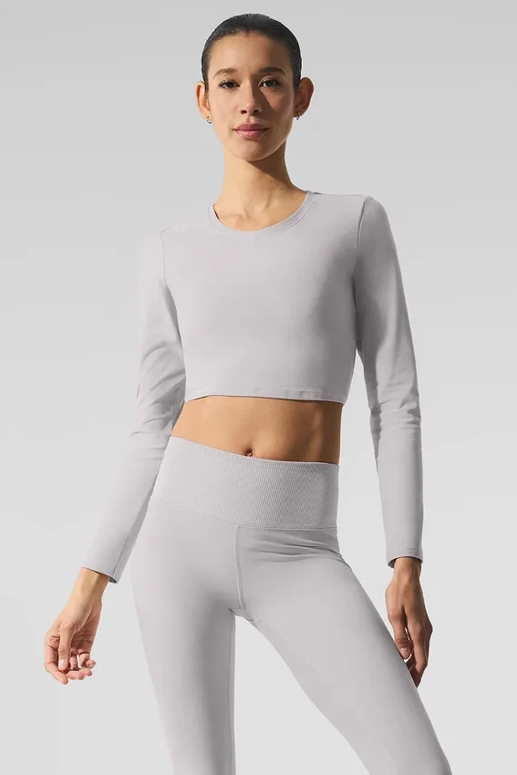 Tvättad Alosoft Crop Finesse långärmad tröja – Grey Sky Wash