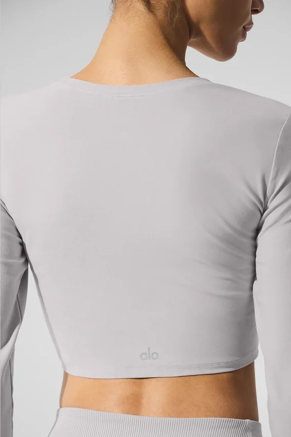 Tvättad Alosoft Crop Finesse långärmad tröja – Grey Sky Wash