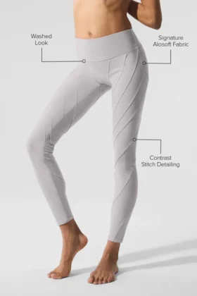 Tvättade High-Waist Alosoft-Leggings med Sunray-mönster – Grey Sky Wash